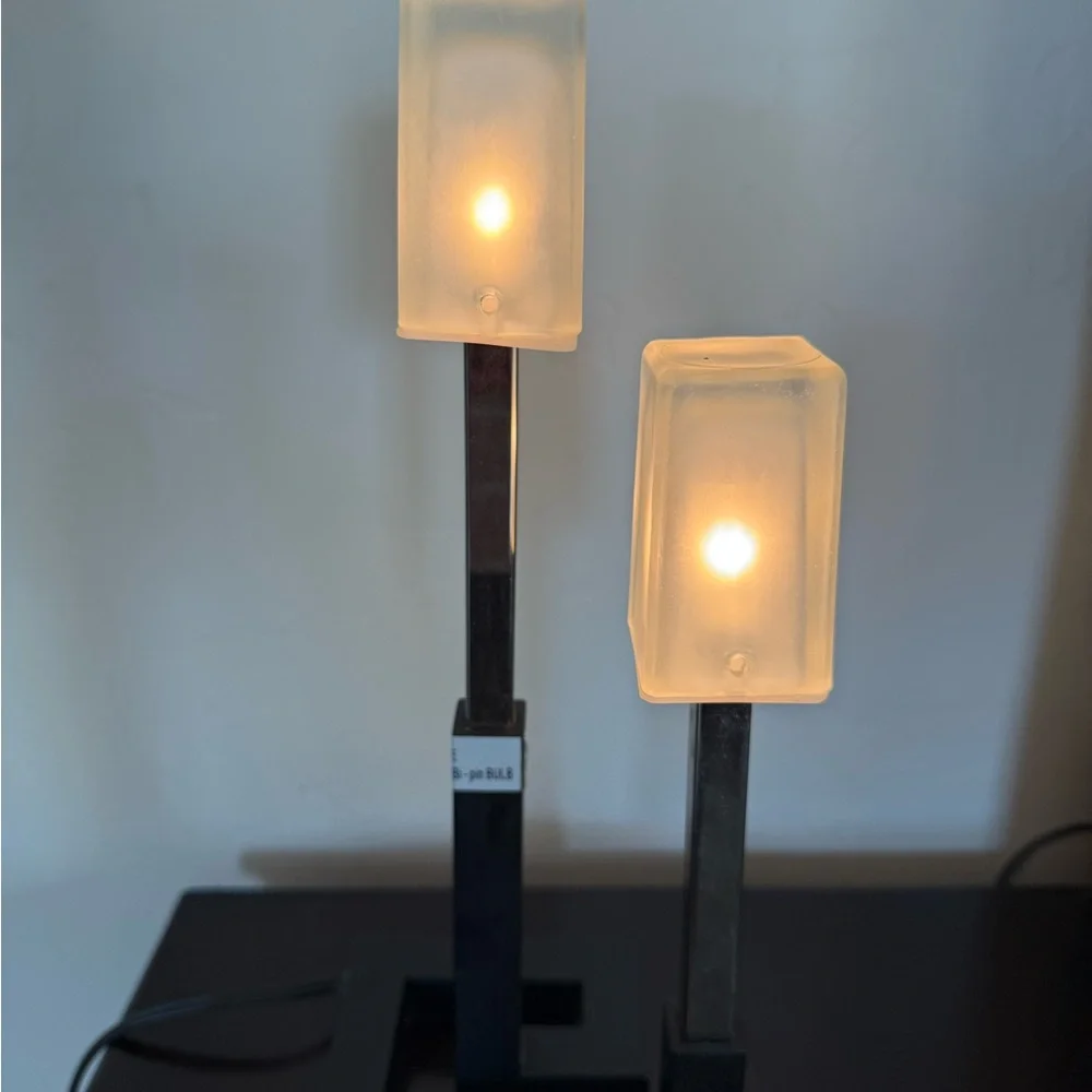IKEA Korsby Table Accent Lamp Rectangle Globes Silver Black‎ Base 2 brightness's